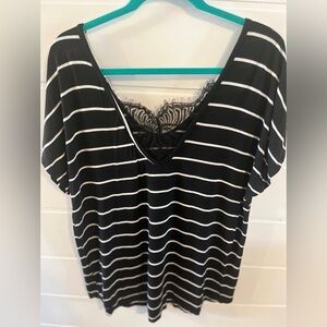 Black and White Striped Top with Lace Detail